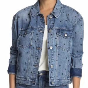 Madewell Heart Print Cropped Denim Jean Jacket